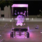 3d Laser Engraved Crystal Doraemon Cube With LED Light Base ,3d Laser Crystal Cube Doraemon