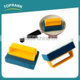 Toprank Customized Colorful Rectangle Shape Kitchen Cleaning Pads Dish Pot Cleaning Sponge Scouring Brush With Plastic Handle