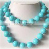 34" 14mm Blue Round Natural Turquoise Necklace thumbnail-1
