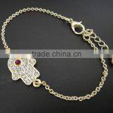 Rhinestone Paved Hamsa Hand Fatima Hand Evil Eye Charm Bracelet High Quality Goldfill Chain Bracelet thumbnail-2