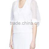 Korea Style Fashion Design Lady Custom Bell Sleeve Mesh Knit Sweater thumbnail-2