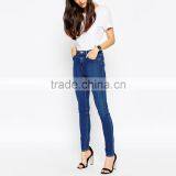 Dark Blue Skinny Plain Custom Your Own Brand High Waist Jeans Women thumbnail-1