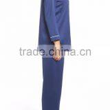Hot Sale Women Long Pajamas Set Long Sleeve Button Top With Long Pants White Piping Pyjama Set Navy Blue thumbnail-4