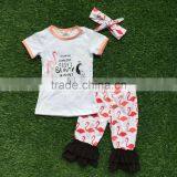 2016 Female Baby Flamingos and Summer Clothing Boutique Capri Peacock Children 1~9 Years Old Clothing Matching Headband thumbnail-1