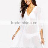 Relaxed Fit V-neck Semi-sheer Kaftan Embroidered Dot Kaftan Dress thumbnail-2