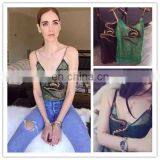 Beautiful Halter Sleeveless Snake Lace Transparent Light Green Tops thumbnail-1