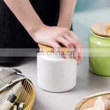 Custom Eco Friendly Decorative Kitchen Handmade Ceramic Sealed Pot Canister With Bamboo Lid thumbnail-3