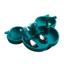 Silicone Plate of Lovely Shape Three Lattice With Straw for Baby and Kids thumbnail-3