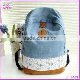 Fashion Floral Lace +Denim Canvas Women Bag Backpack School bag For Teenagers Ladies Girl Back Pack Schoolbag Bagpack