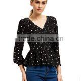 New design Autumn ladies polka dot crossover V neck peplum top blouse                        
                                                Quality Choice