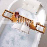 Bamboo Bathtub Tray Caddy With Extending Sides and Adjustable Book Holder New Bathroom Rack With Bath Soap and Stemware Holder Quality Choice thumbnail-4
