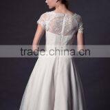 (MY0510) MARRY YOU 2016 Short Wedding Dress Boat Neckline Lace Bodice Chiffon Tea Length Wedding Dresses With Sleeves thumbnail-3