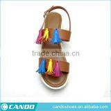 Latest Ladies Fancy Design Black pu Leathaer Flat Sandals With Ankle Tassel Strap Women Summer Shoes Pictures thumbnail-2