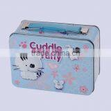 Cartoon Decoration Rectangular Lunch Tin Box With Plastic Handle