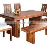 Walnut color six sitter wooden dining table set with bench