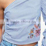 2017 Latest Design Embroidried Cotton Stripe One Side Shoulder Sexy Top for Clothing Women thumbnail-2