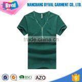 China Factory Latest Style 180 Grams Short Sleeve Round Neck Cotton Black Men Blank Zip T-Shirt thumbnail-3