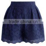 High Waist Cutout Crochet Lace Flowers Women Shorts/pants in Navy thumbnail-1