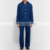 Navy Cotton Men's Sleepwearing Shirt and Pants Comfortable Loungewear With Notch Lapels and Patch Pockets thumbnail-2
