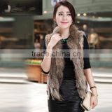 Modern Style Fashion Rabbit Fur Vest,Knitted Women Clothes With Raccoon Fur Collar