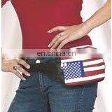 HMB-1002A, LEATHER FANNYPACK BAG BELT POUCH BLACK USA FLAG