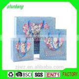 2015 Recycled Flower Pattern Blue Color Customized Paper Tote Bag