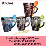 V Shape Professional Zibo Made Good Quality Promotion Colorful Porcelain Coffee Mug with Spoon