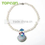 Topearl Jewelry Potato White Pearl Chain Necklace Designs Bridal Peacock Pendant FN498
