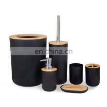 Modern European Style Household 6 Pieces Bamboo Lid Plastic Bathroom Sets Luxury Bathroom Accessories for Hotels thumbnail-1