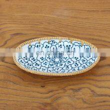Hot Sale Factory Wholesale Vietnam Rattan Ceramic Fruit Plate Japanese Living Room Household Snack Tray Wholesale thumbnail-2
