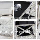Living Room RB-1406 Modern Black Stoving Varnish Rectangular Tempered Glass Coffee Table With Stainless Steel Tea Table thumbnail-2