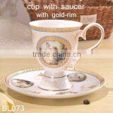 Europe Styple 200ml Bone China Cup & Saucer Flower With Gold-rim Cup With Saucer thumbnail-3
