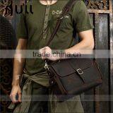 Vintage Genuine Leather Flap-over Laptop Messenger Bag Men Leather Briefcase