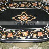 Oval Shape Black Marble Inlay Table Top