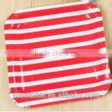 White Color Square Shape Paper Plate With Red Color Streak