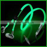 Cheap Zipper Glow in Dark Earphone for Mobile Phone PC
