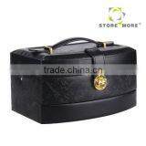 Black Pu Leather Jewelry Box Jewelry Case Jewelry Storage Organizer With Lock And Mirror thumbnail-1