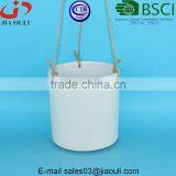 Glazed White Hemp Rope Ceramic Hanging Garden Pot thumbnail-2