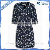 Mock Neck Design New Fashion Ladies Dress 3 4 Sleeve One Pieces Custom Full Print Dersses for Women thumbnail-1