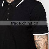 Custom Fashion Short Sleeve Ribbed Tip Cuffs And Collar Black Men's 100% Cotton Pique Plus Size Slim Fit Casual Polo T-Shirt thumbnail-3