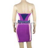 HL Beaded Rayon Sexy Purple Color Block Strapless Geometric Bodycon Women Celebrity Bandage Dress thumbnail-4