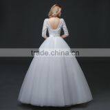 MGOO Custom Made Less 100 USD Tulle Lace Applique Wedding Dress Slash Neck 3/4 Sheer Neck Elegant Handmade thumbnail-6