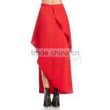 MGOO New Arrival Manufacturer Skirt Women Red Plain Maxi Ruffles Two Layers Runway Fashion Skirt 15146A143 thumbnail-3