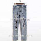 Simple Clothing Hole Torn Female Jeans Women's Cool Denim Pants Straight Jeans for Girl Destroyed Casual Pants thumbnail-1