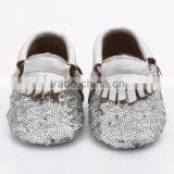 Multicolor Sequin Fringed Leather Baby Moccasins, Sequin Baby Moccasin thumbnail-3