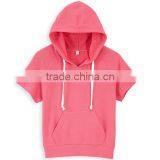 Short Sleeves Pullover Pink Sweatshirt With Hood thumbnail-1