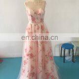 Floral Printed Fabric Honey Pink Sleeveless Tulle Dress Long Evening Gown 2017 thumbnail-1