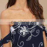 Navy Blue Embroidered off the Shoulder Beautiful Lady One-piece Dress thumbnail-5