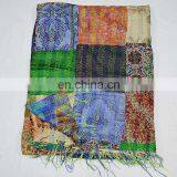 Vintage Patchwork Kantha Silk Sari Scarf Shawl Dupatta Neck Wrap Indian Handmade Stitch Kantha Scarf Silk Sari Stole Women Shawl thumbnail-4