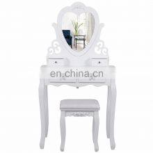 Wall-fixed HEART Dressing Table with Stool and Mirror, 4 Drawers Vanity with 2 divider